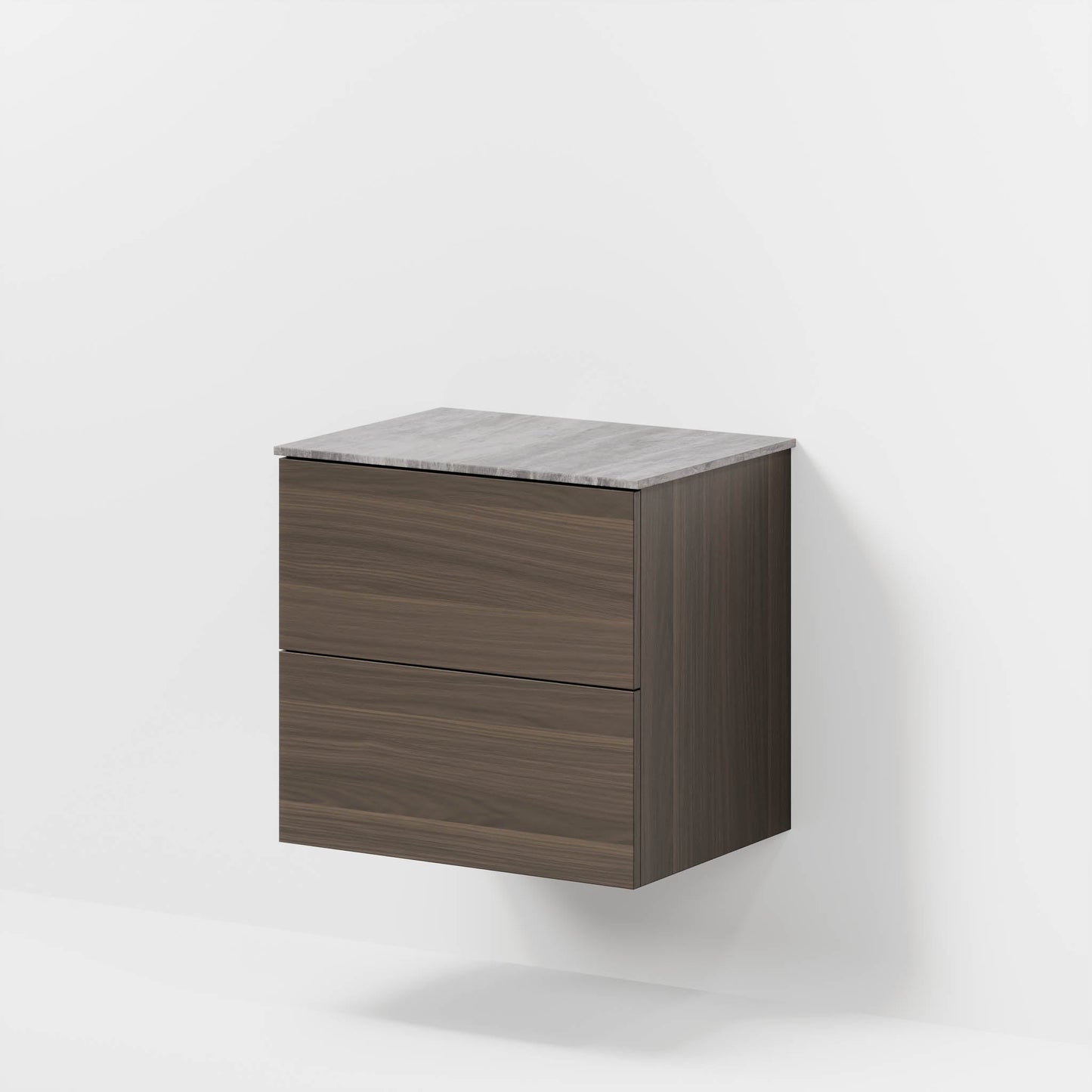 Badrumsmöbel med klassisk Fronter - 60x46x56 cm - valnöt - melaminbänkskiva i betonglook - Vinderup