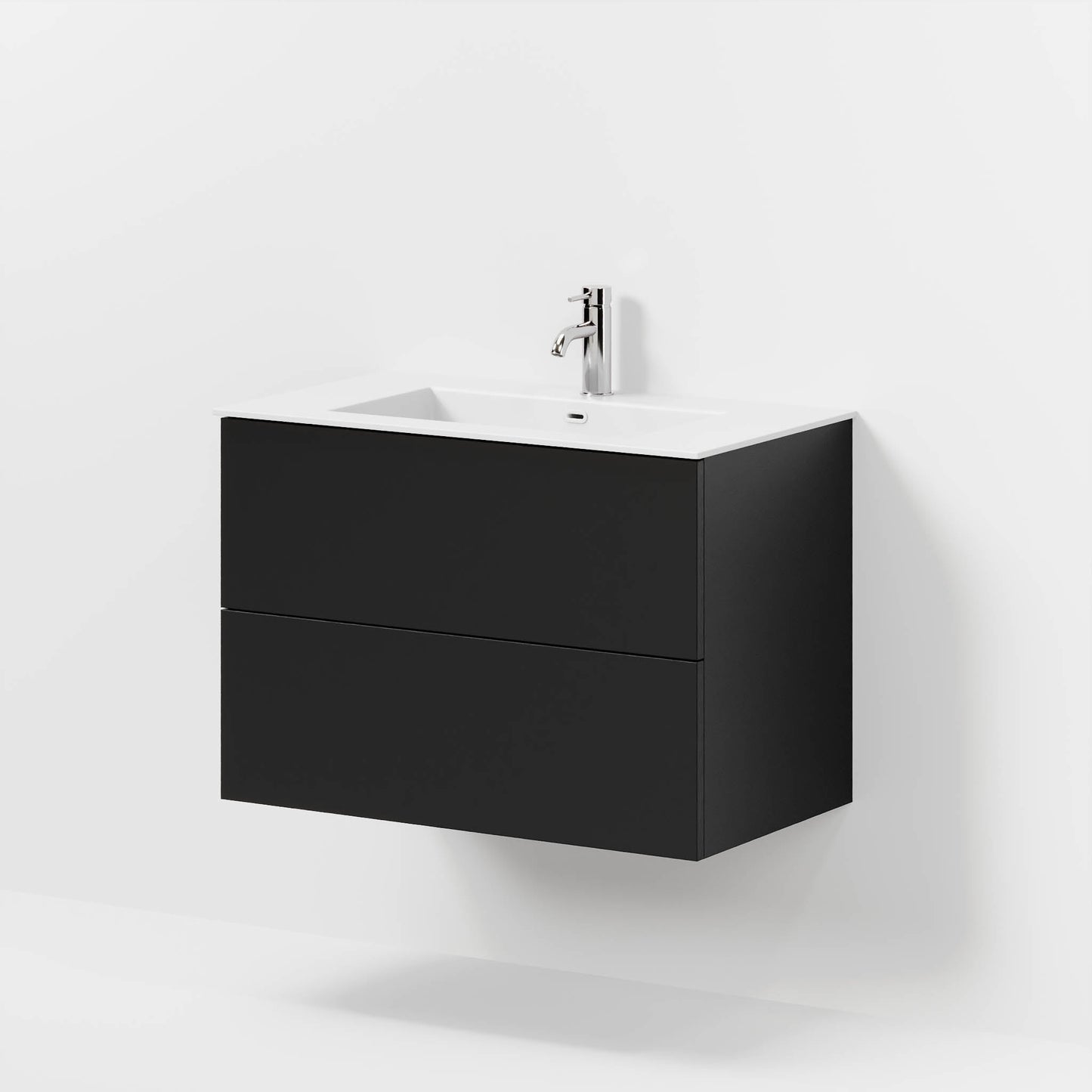 Badrumsmöbel med klassisk Fronter - 80x46x57 cm - matt svart - solid surface tvättställ - Viborg