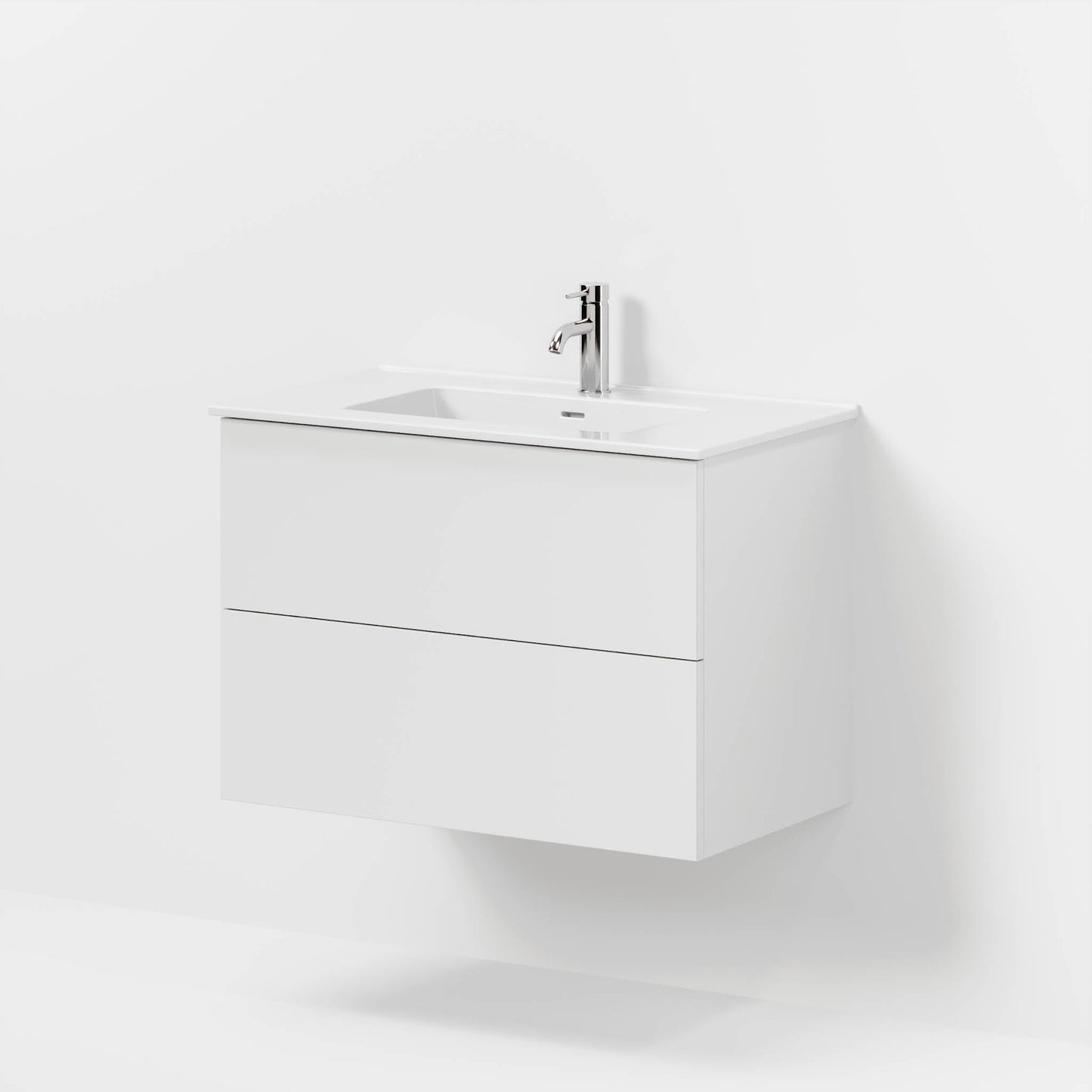 Badrumsmöbel med klassisk Fronter - 80x46x57 cm - matt vit - Porslin tvättställ - Vestbjerg
