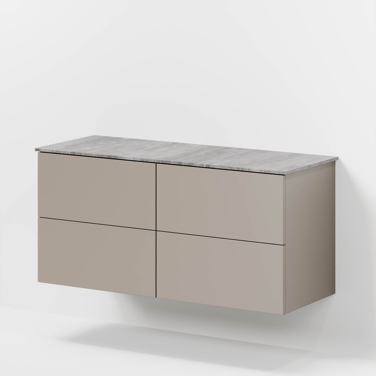 Badrumsmöbel med klassisk Fronter - 120x46x56 cm - Beige - bänkskiva i melamin med betonglook för dubbelt tvättställ - Vinderup