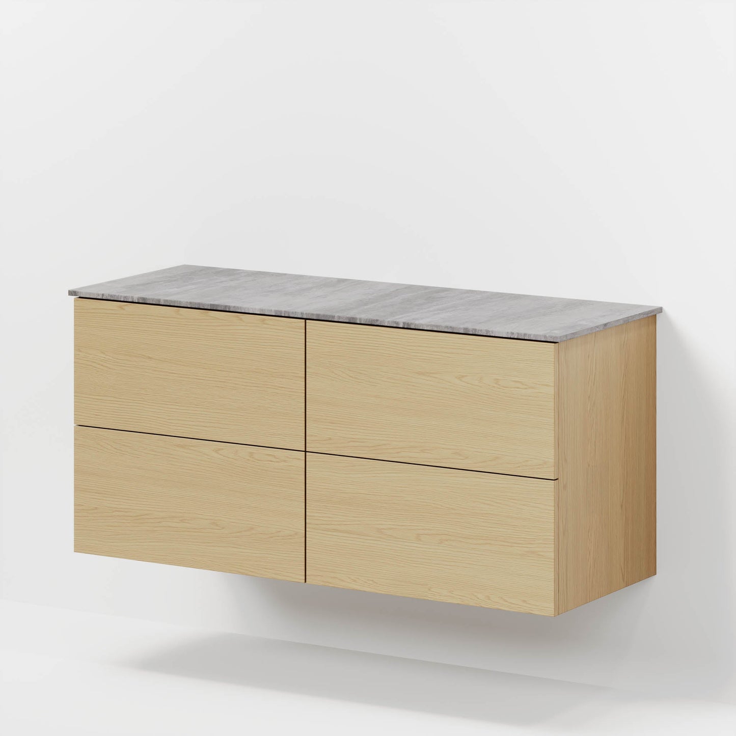 Badrumsmöbel med klassisk Fronter - 120x46x56 cm - ek - bänkskiva i melamin med betonglook för dubbelt tvättställ - Vinderup