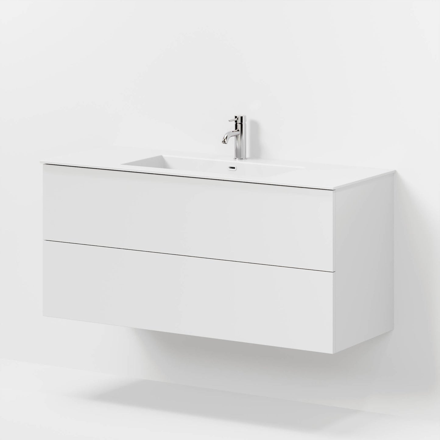 Badrumsmöbel med klassisk Fronter - 120x46x57 cm - matt vit - solid surface tvättställ - Viborg