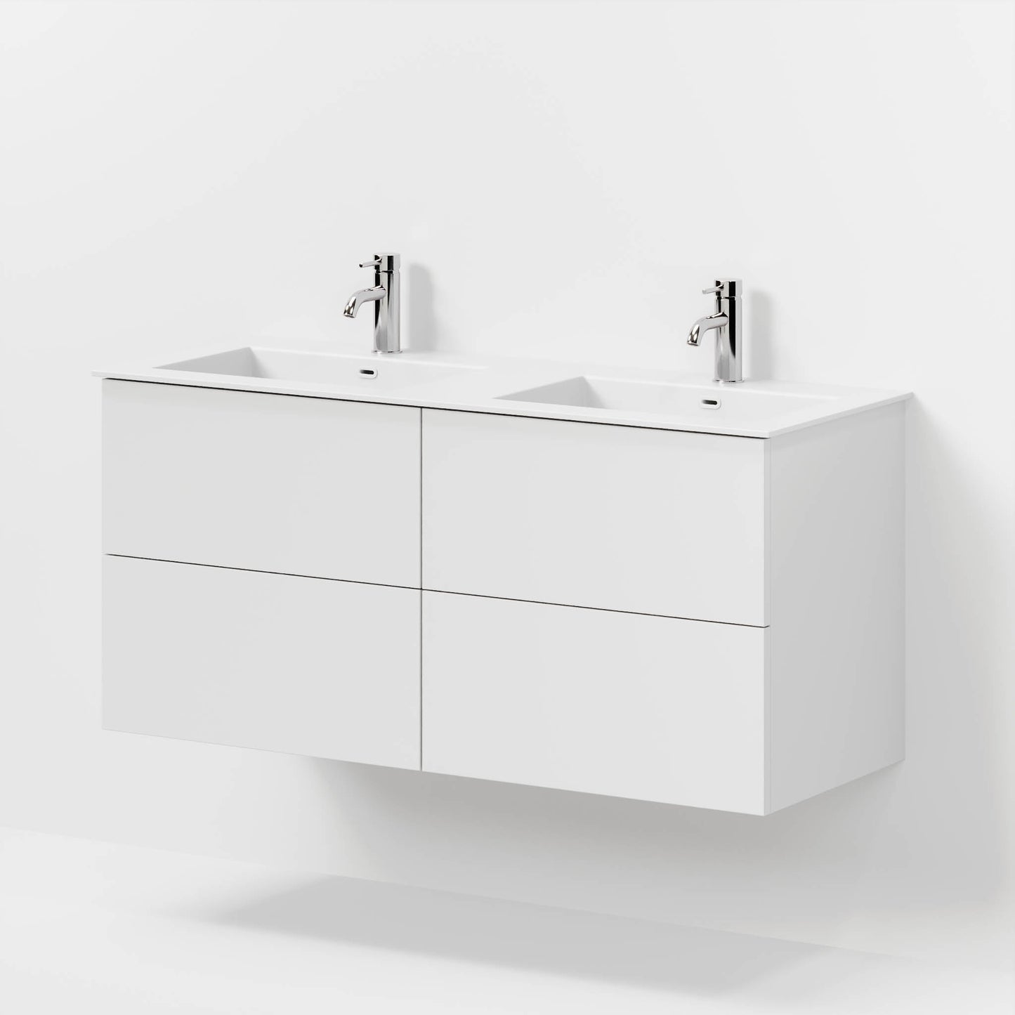 Badrumsmöbel med klassisk Fronter - 120x46x57 cm - Matt vit - solid surface dubbeltvättställ - Viborg