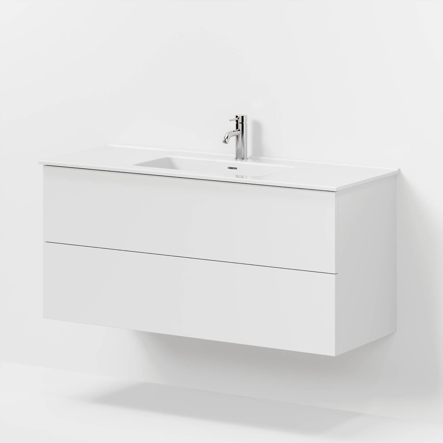 Badrumsmöbel med klassisk Fronter - 120x46x57 cm - matt vit - Porslin tvättställ - Vestbjerg
