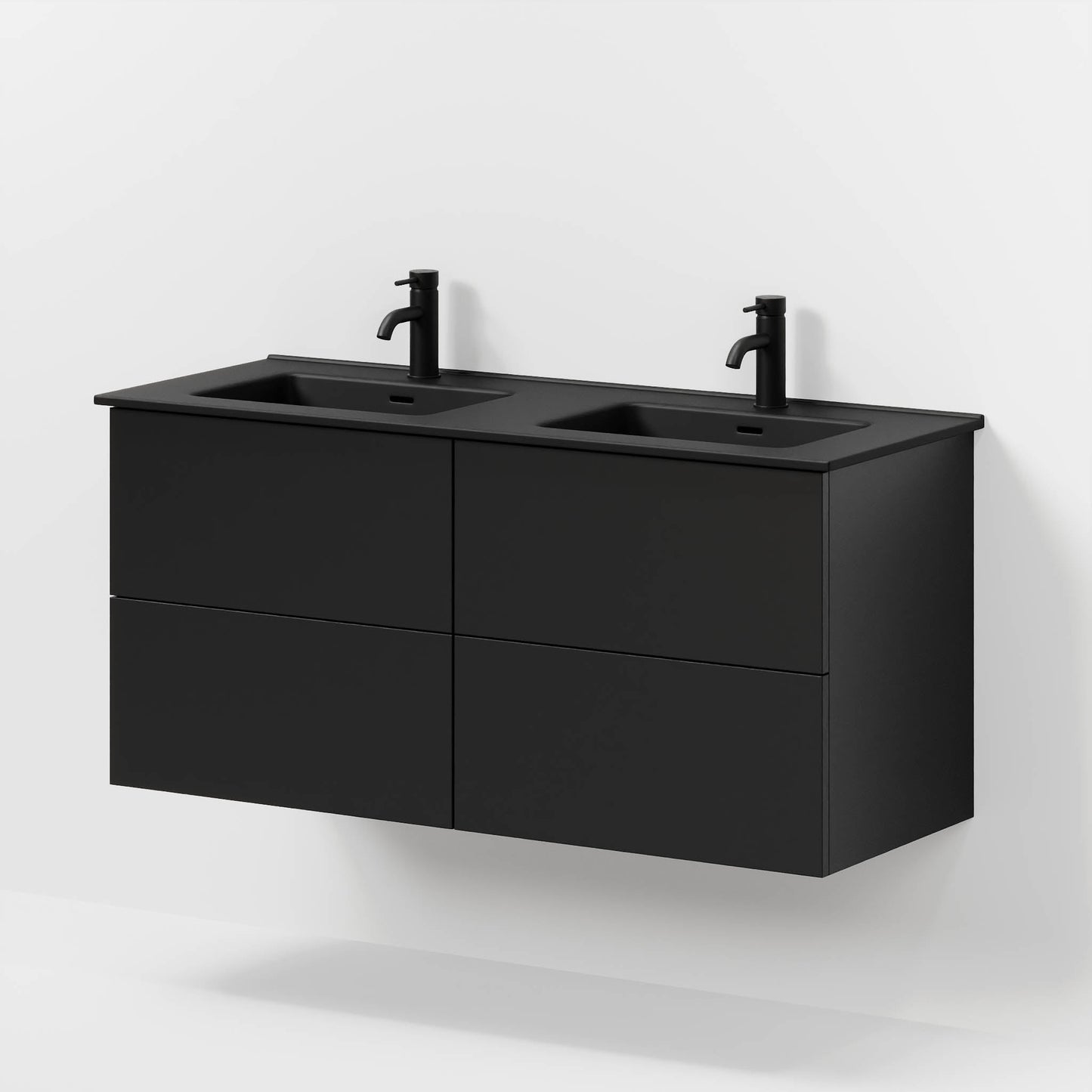 Badrumsmöbel med klassisk Fronter - 120x46x57 cm - Matt svart - Porslin dubbelt tvättställ - Vadum