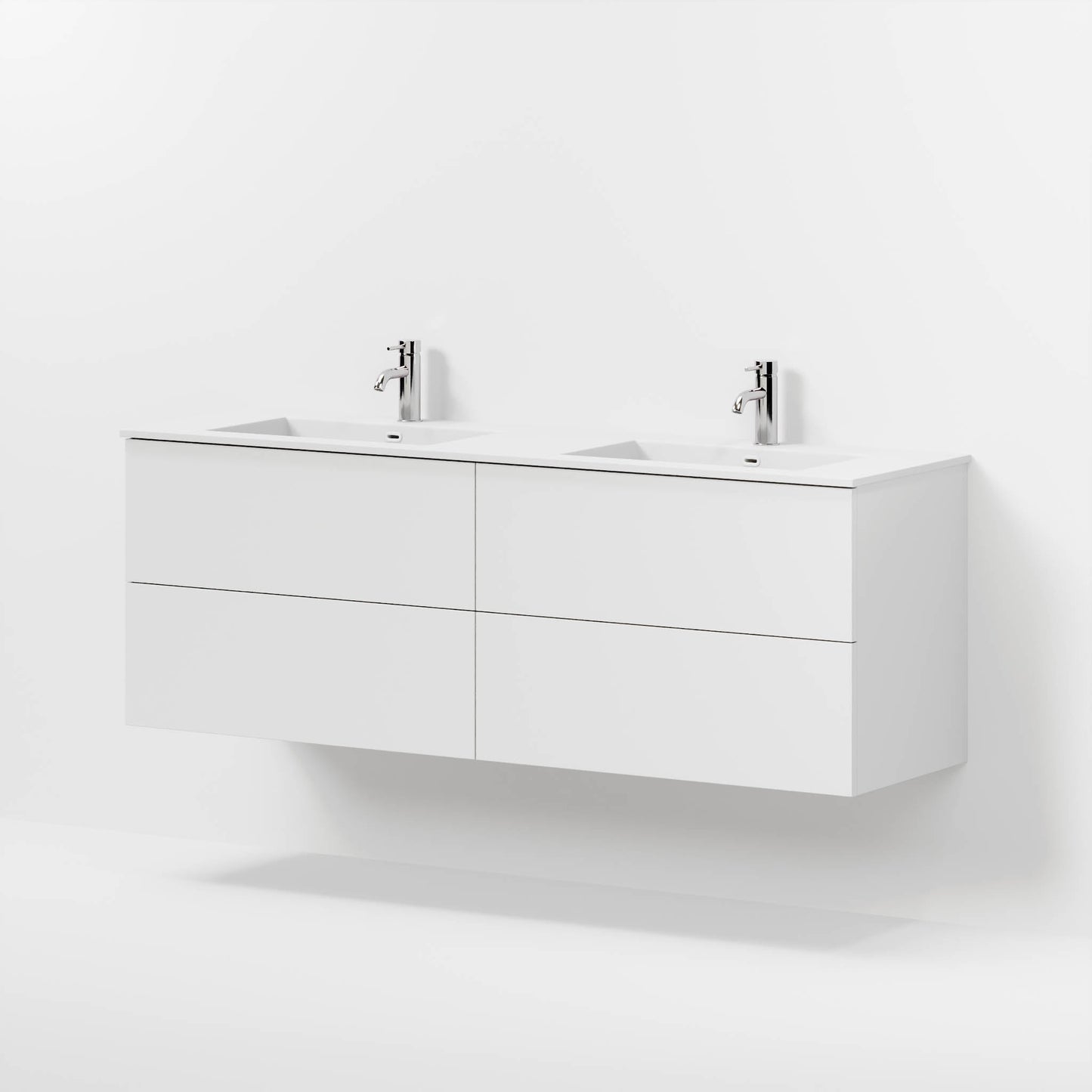 Badrumsmöbel med klassisk Fronter - 160x46x57 cm - matt vit - solid surface dubbelt handfat - Viborg