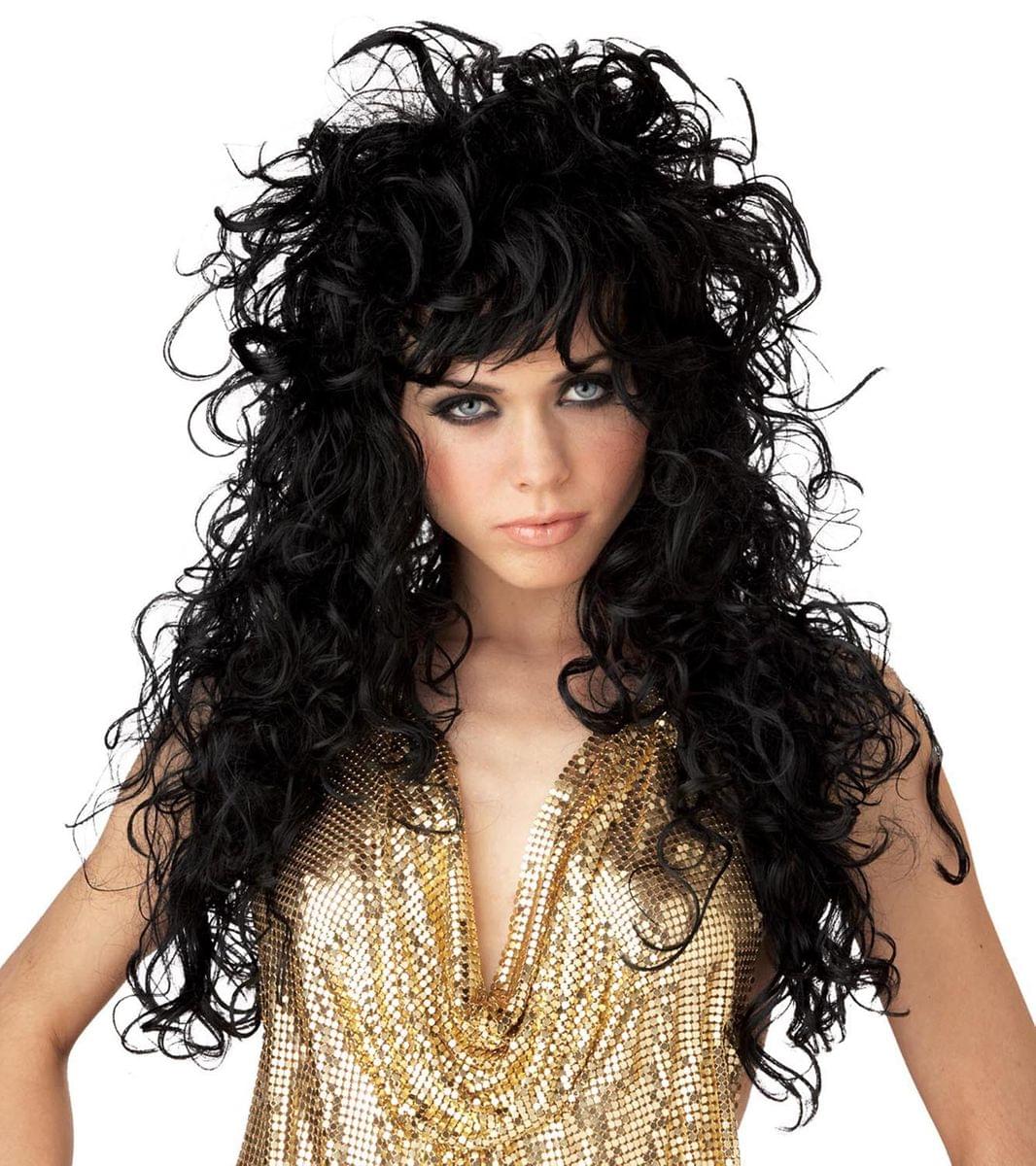 Black Long Curly Seduction Costume Wig Adult