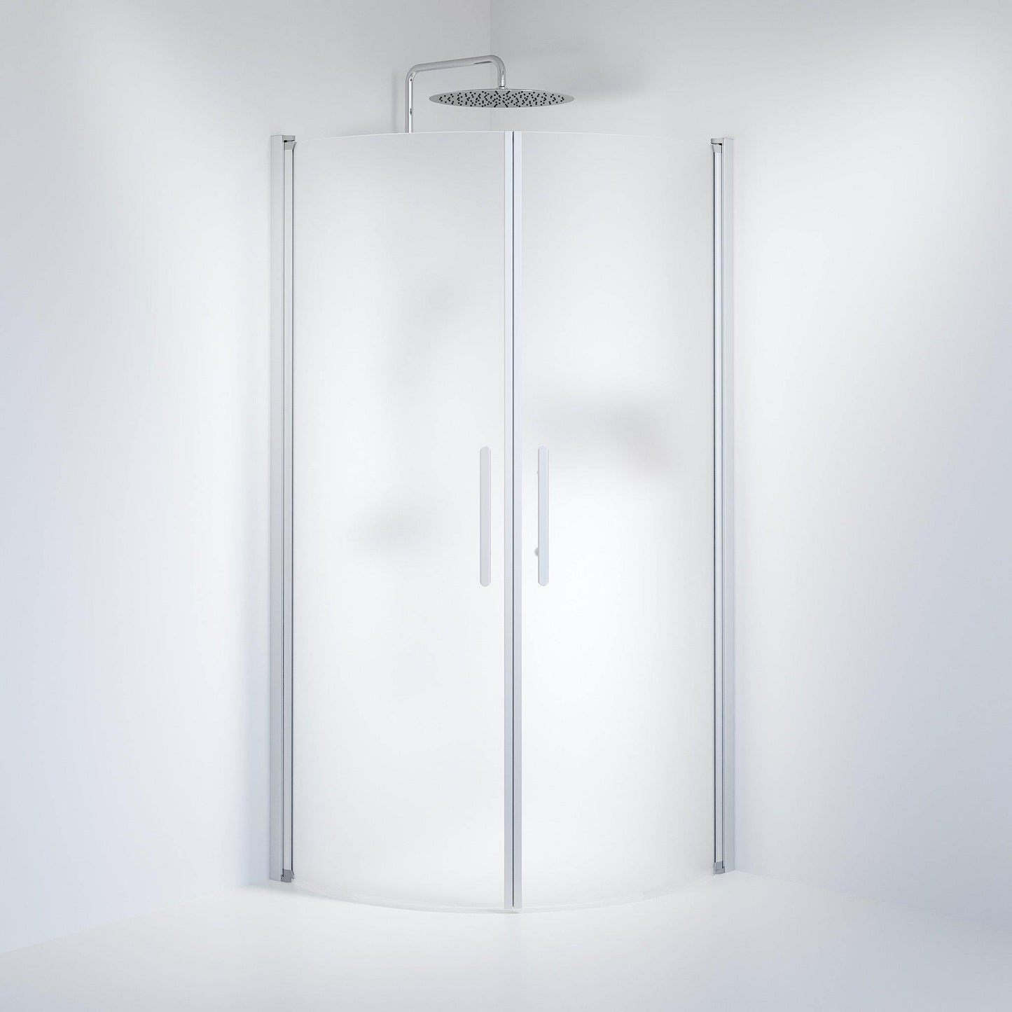 Duschhörna halvrund 80x80x198 cm - 6 mm frostat nanoglas - borstad aluminiumprofil - Vänern