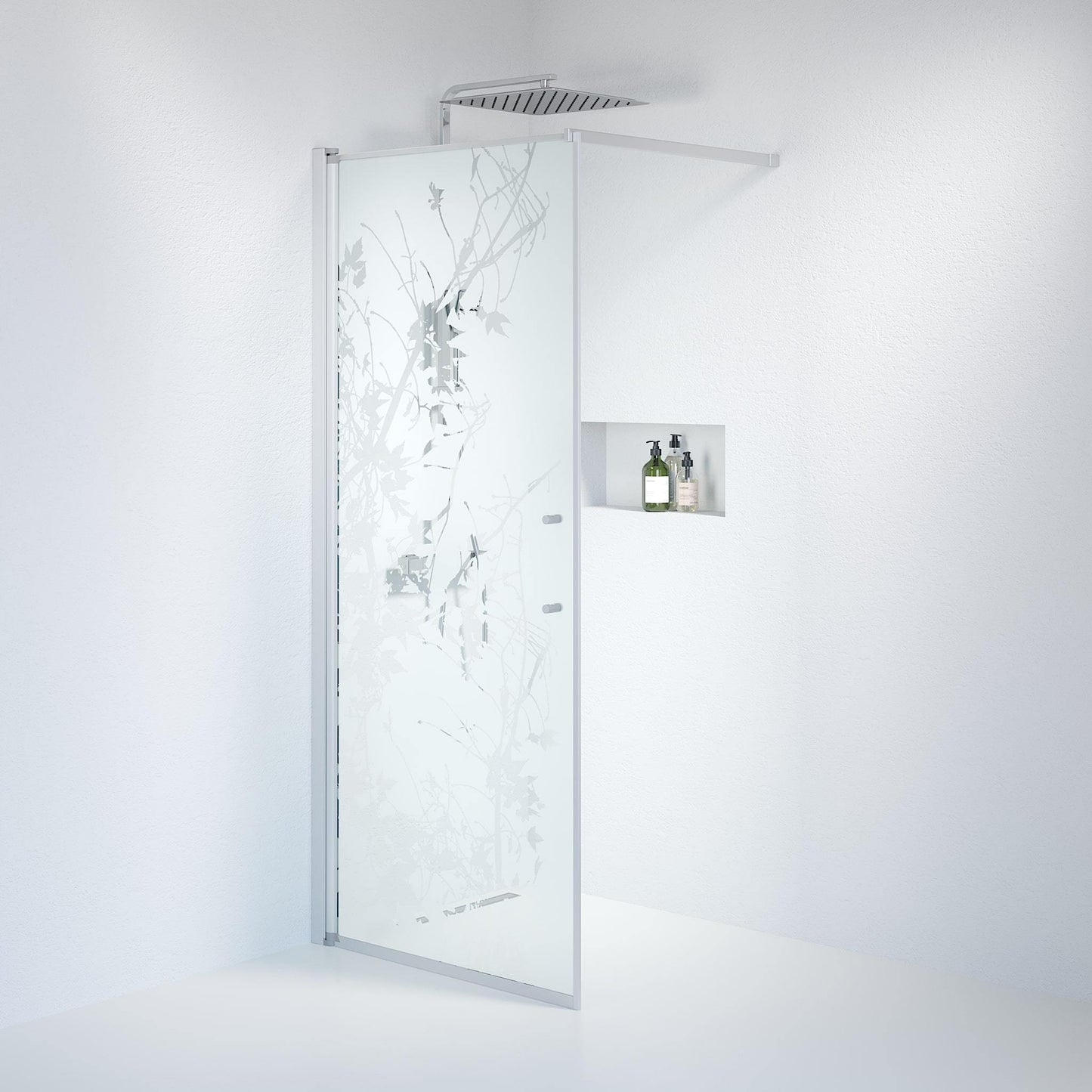 Fast duschvägg med stabiliseringsstag 80x198 cm - 6 mm frostad dekor nanoglas - borstad aluminiumprofil - Vänern