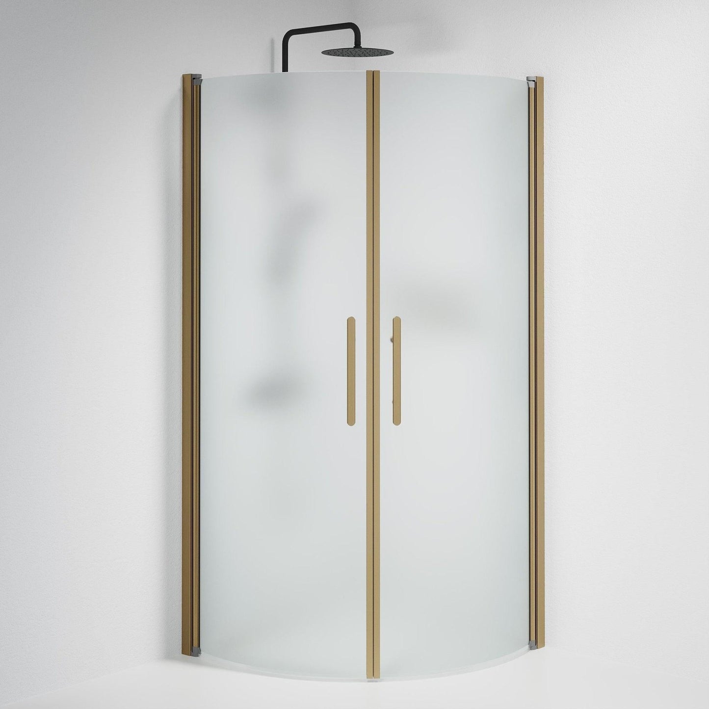 Duschhörna halvrund 80x80x198 cm - 6 mm frostat nanoglas - bronsprofil - Vänern