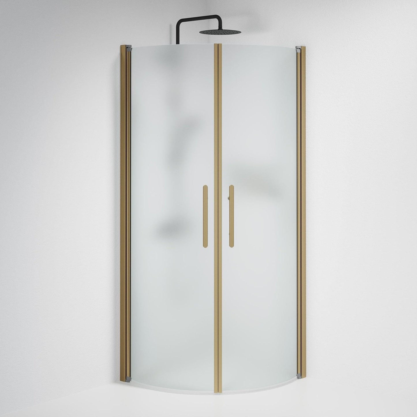 Duschhörna halvrund 90x90x198 cm - 6 mm frostat nanoglas - bronsprofil - Vänern