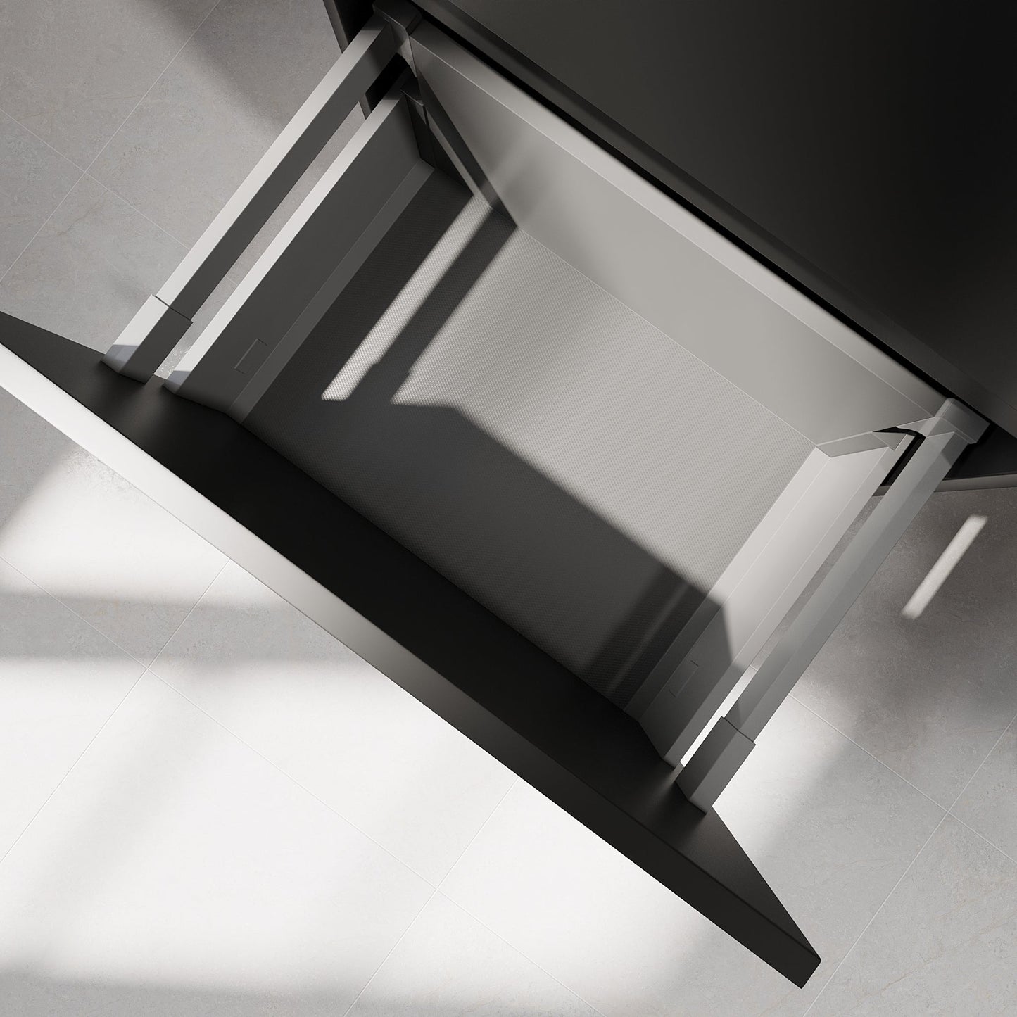 Badrumsmöbel med integrerade fronter - 120x46x57 cm - mattsvart - dubbelt tvättställ i solid surface - Knarrlagsund