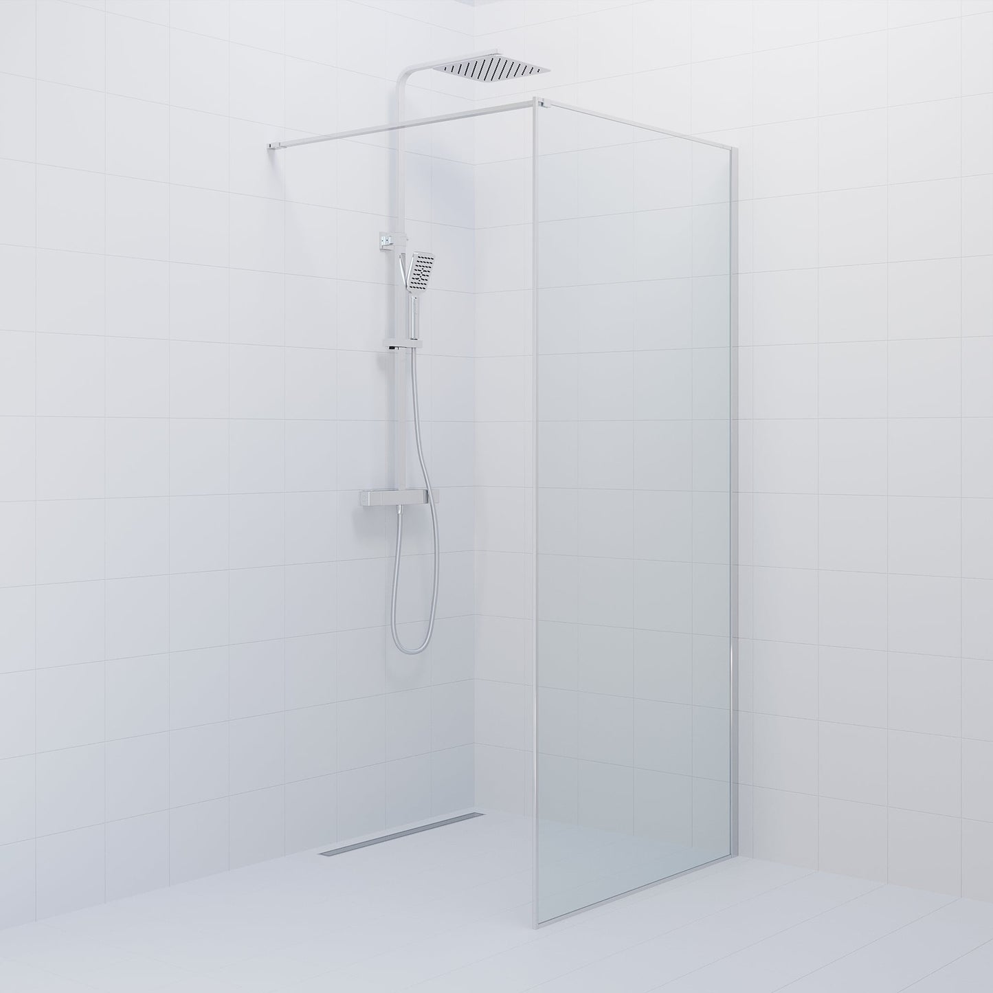 Fast duschvägg med stabiliseringsstag 90x190 cm - 5 mm klarglas - kromprofil - Tulsa