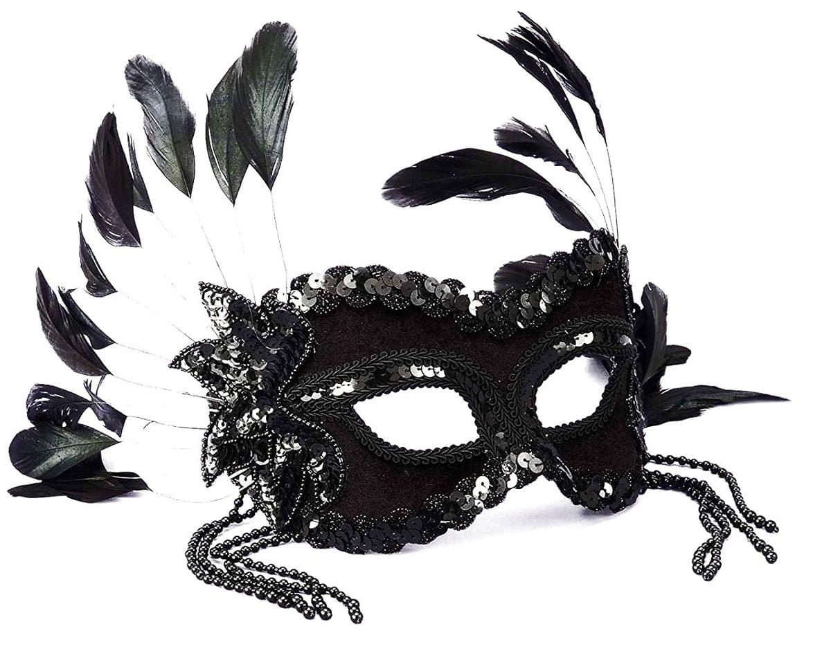 Black Feather Venetian Costume Mask Adult One Size