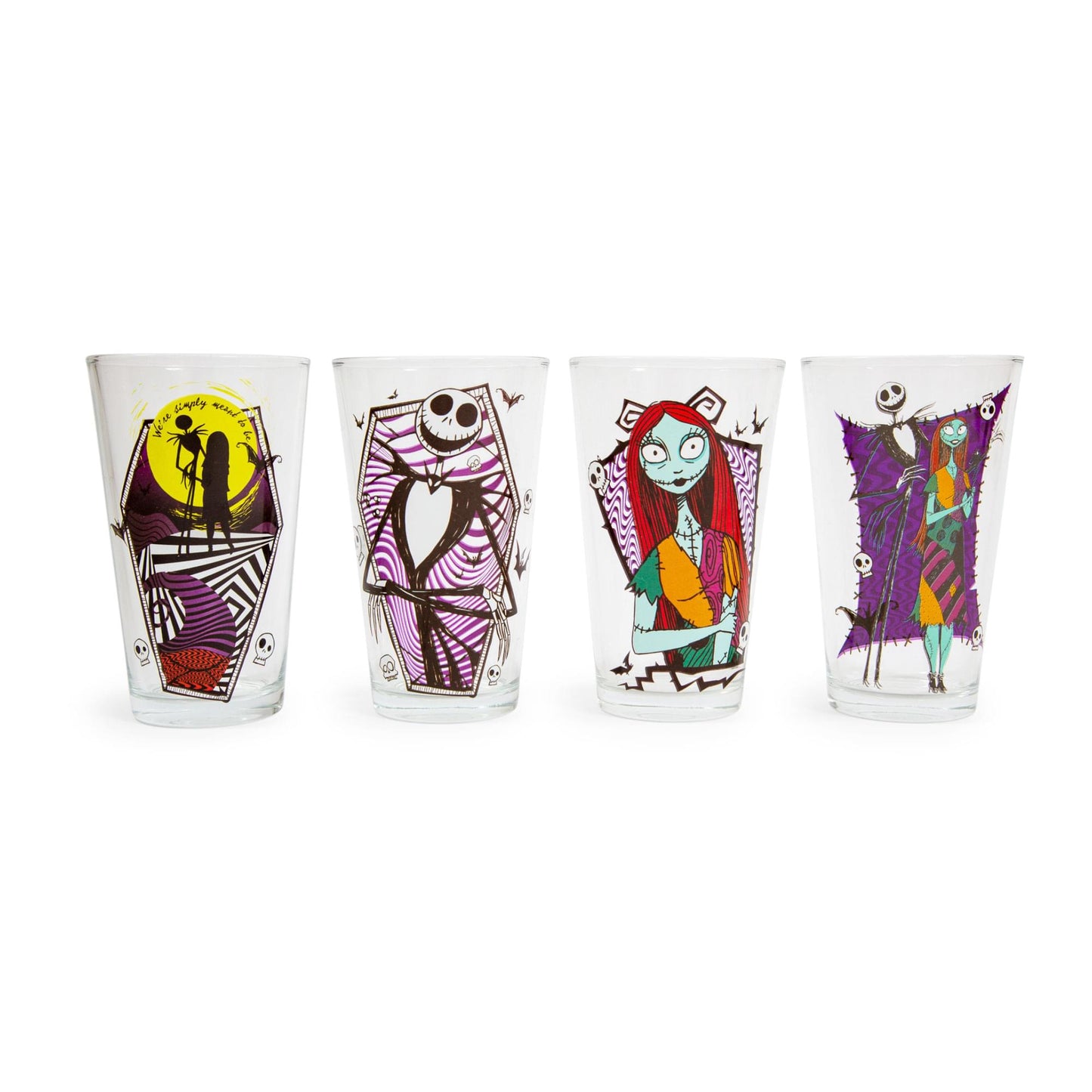 Disney Nightmare Before Christmas Jack & Sally 16-Ounce Pint Glasses | Set of 4