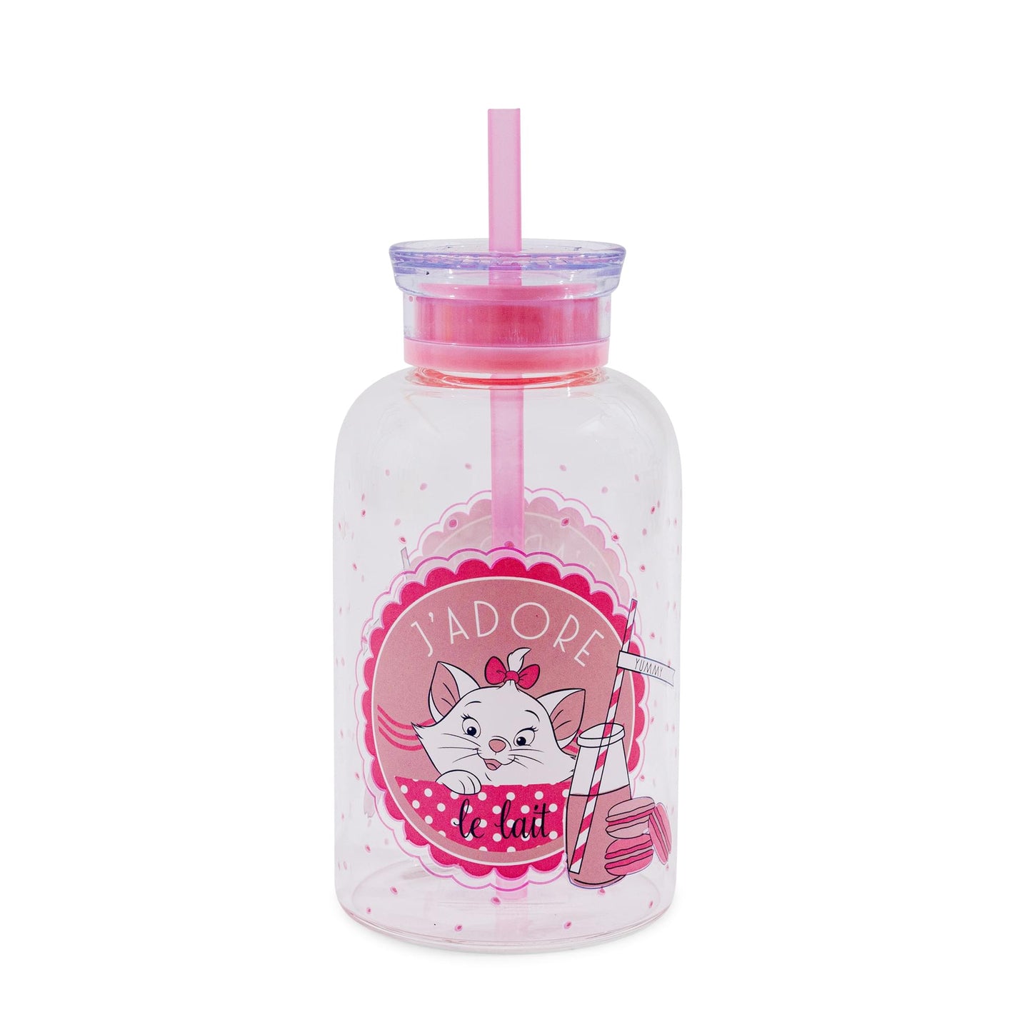 Disney The Aristocats Marie J'adore Le Lait Glass Milk Bottle With Straw