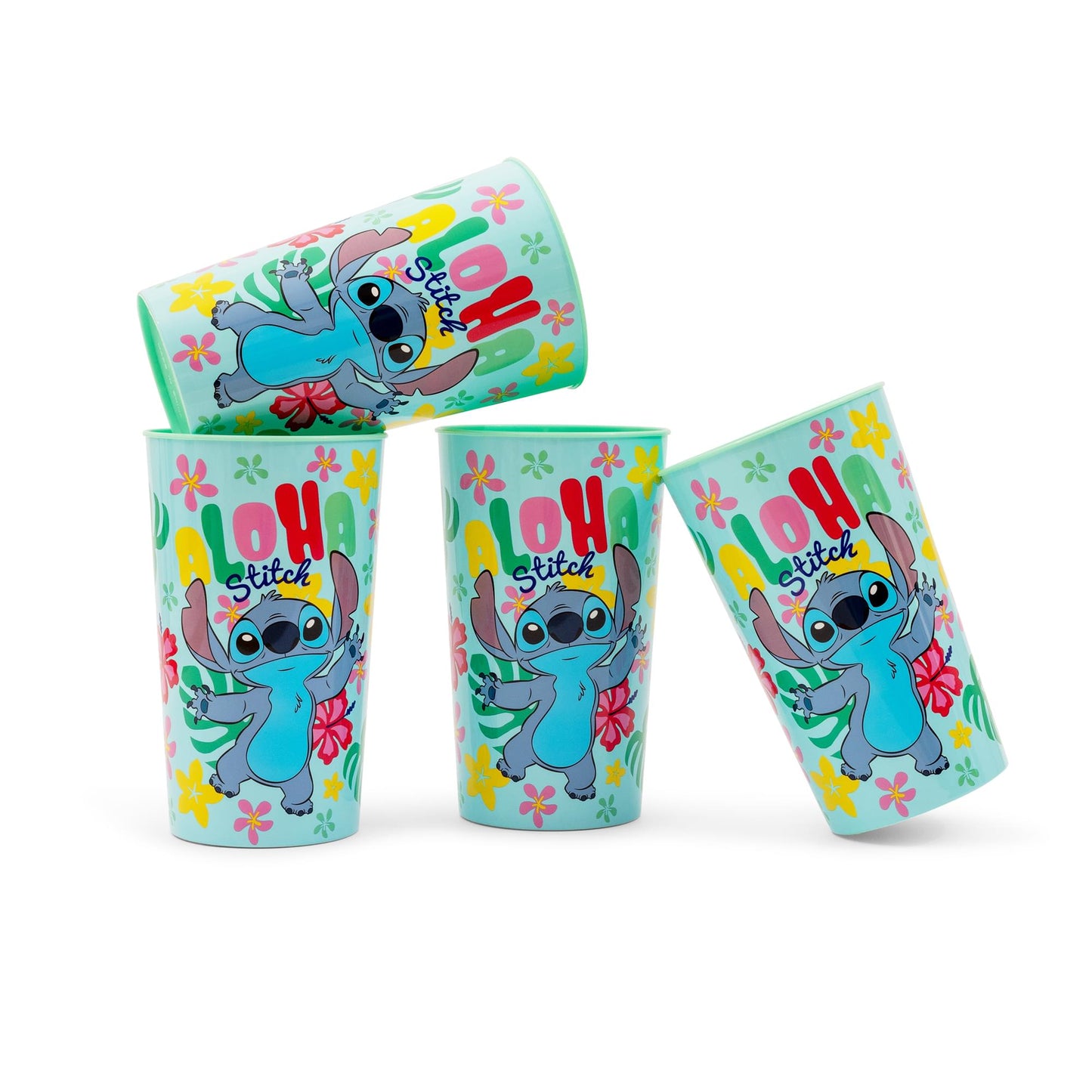 Disney Lilo & Stitch Aloha 4-Piece Plastic Cup Set | Each Holds 22 Ounces
