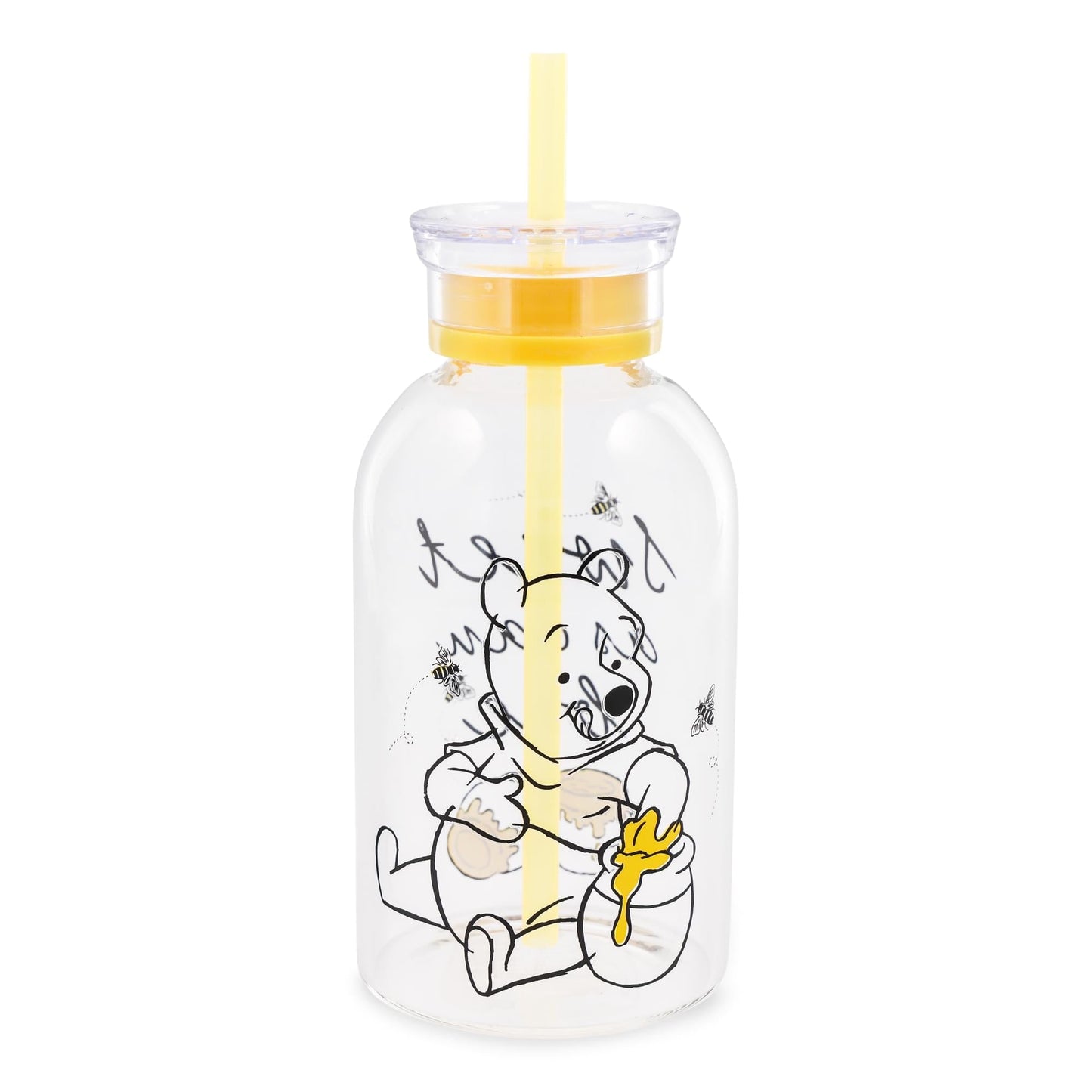 Disney Winnie The Pooh Sweet As Can Bee Glass Milk Bottle | Holds 15 Ounces