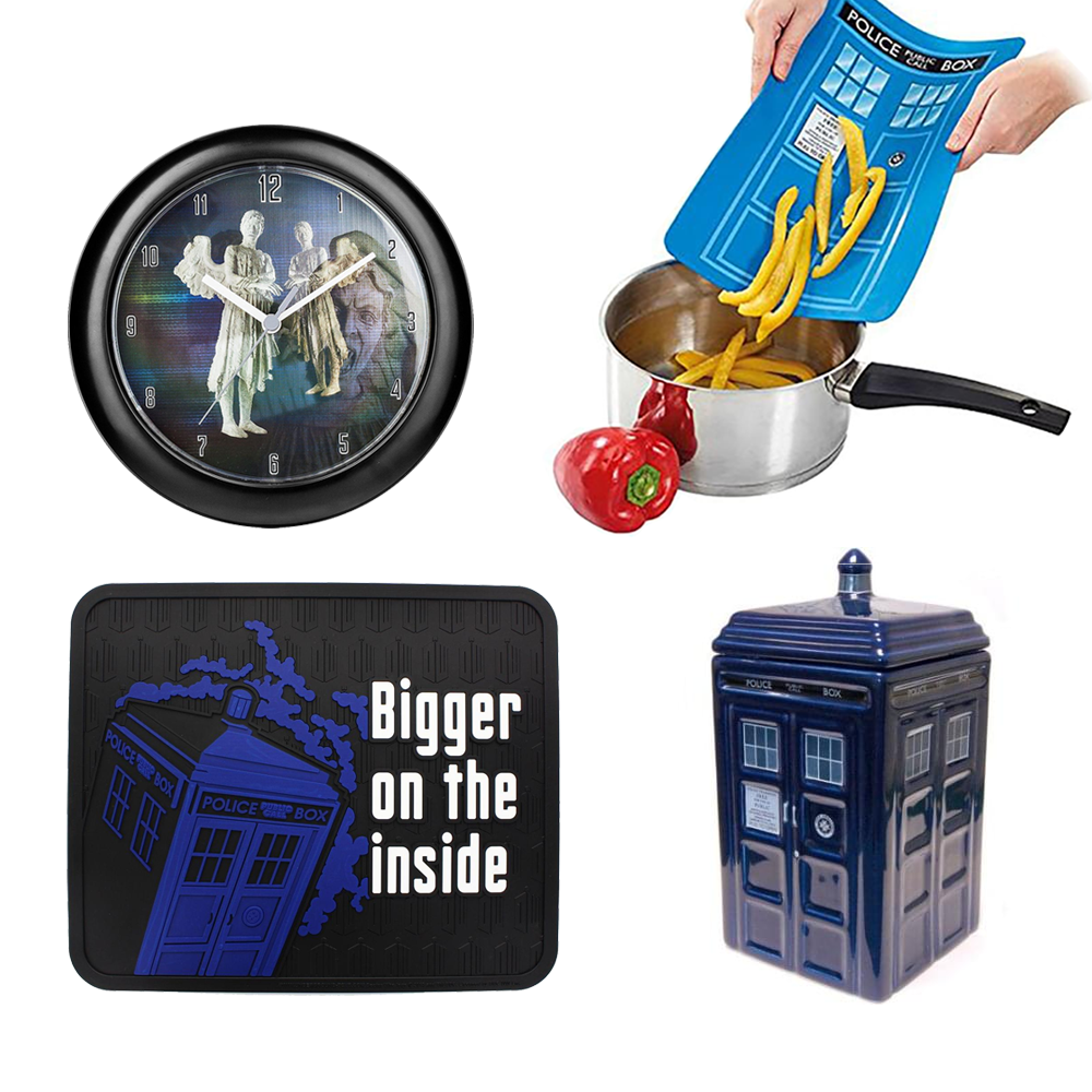 Doctor Who Houseware Bundle Set With Wall Clock, Rubber Mat And More