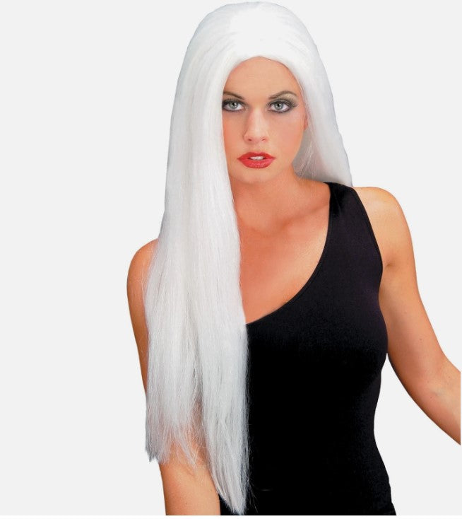 24 Straight White Adult Costume Wig