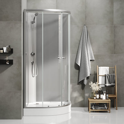 Duschkabin halvrund 90x90x195 cm - satinprofiler - klarglas - inkl. blandare och dusch - Austin