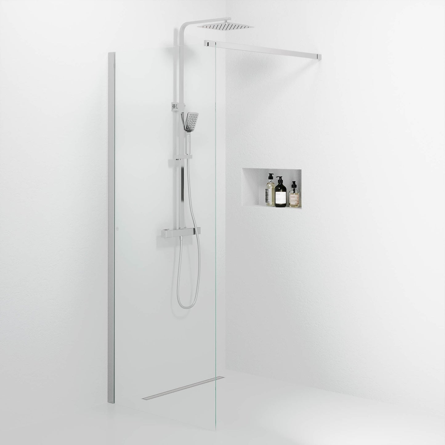 Fast duschvägg med stabiliseringsstag 80x195 cm - 5 mm klart nanoglas - kromprofil - Sandefjord