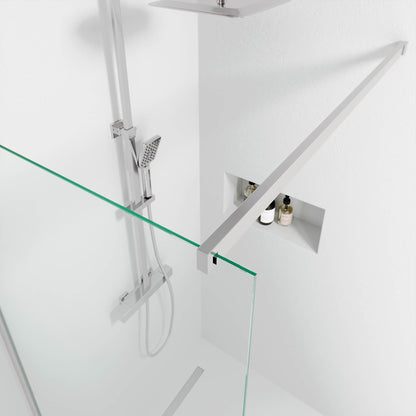 Fast duschvägg med stabiliseringsstag 80x195 cm - 5 mm klart nanoglas - kromprofil - Sandefjord