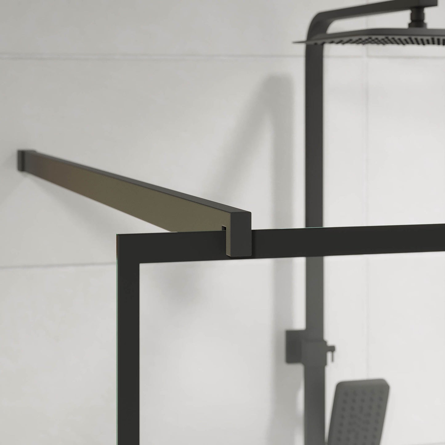 Fast duschvägg med stabiliseringsstag 80x195 cm - 5 mm klart nanoglas - svart profil - Sandefjord