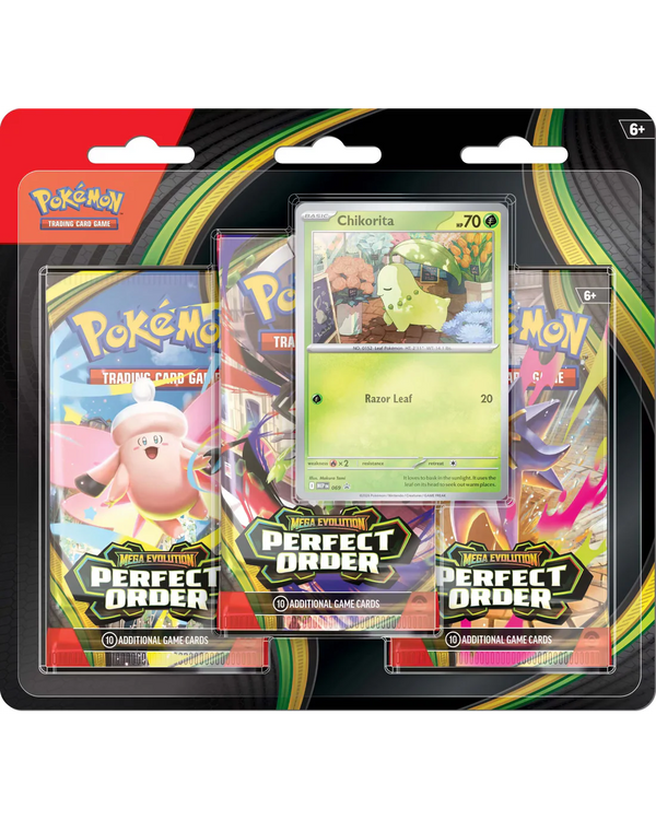 Pokémon TCG Mega Evolution – Perfect Order 3-Pack Blister (Chikorita)