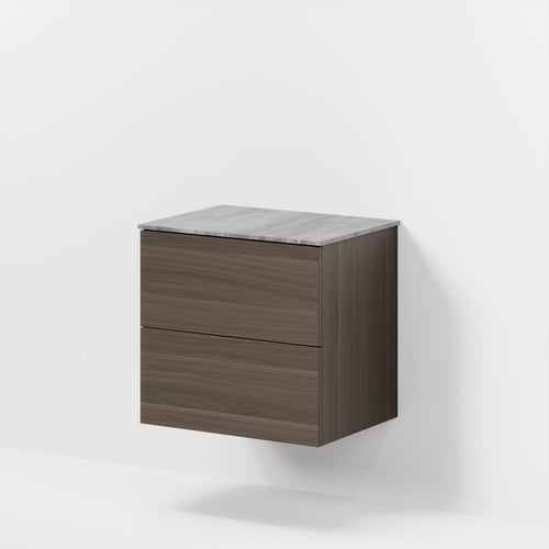 Badrumsmöbel med klassisk Fronter - 60x46x56 cm - valnöt - melaminbänkskiva i betonglook - Vinderup