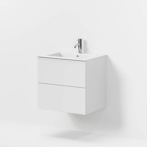 Badrumsmöbel med klassisk Fronter - 60x46x57 cm - matt vit - solid surface tvättställ - Viborg