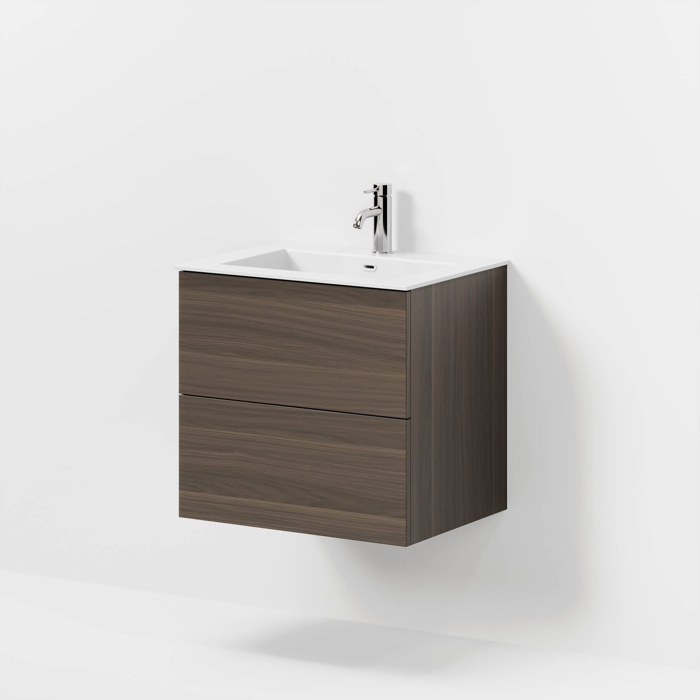 Badrumsmöbel med klassisk Fronter - 60x46x57 cm - valnöt - solid surface tvättställ - Viborg