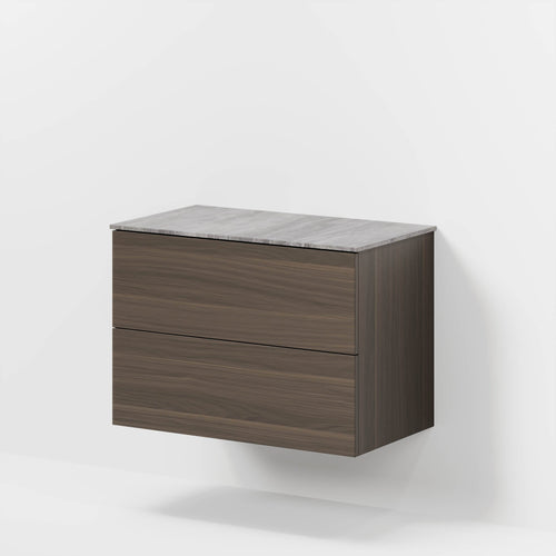 Badrumsmöbel med klassisk Fronter - 80x46x56 cm - valnöt - melaminbänkskiva i betonglook - Vinderup
