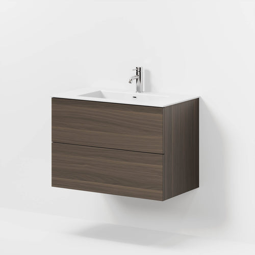 Badrumsmöbel med klassiskt Fronter - 80x46x57 cm - valnöt - tvättställ solid surface - Viborg
