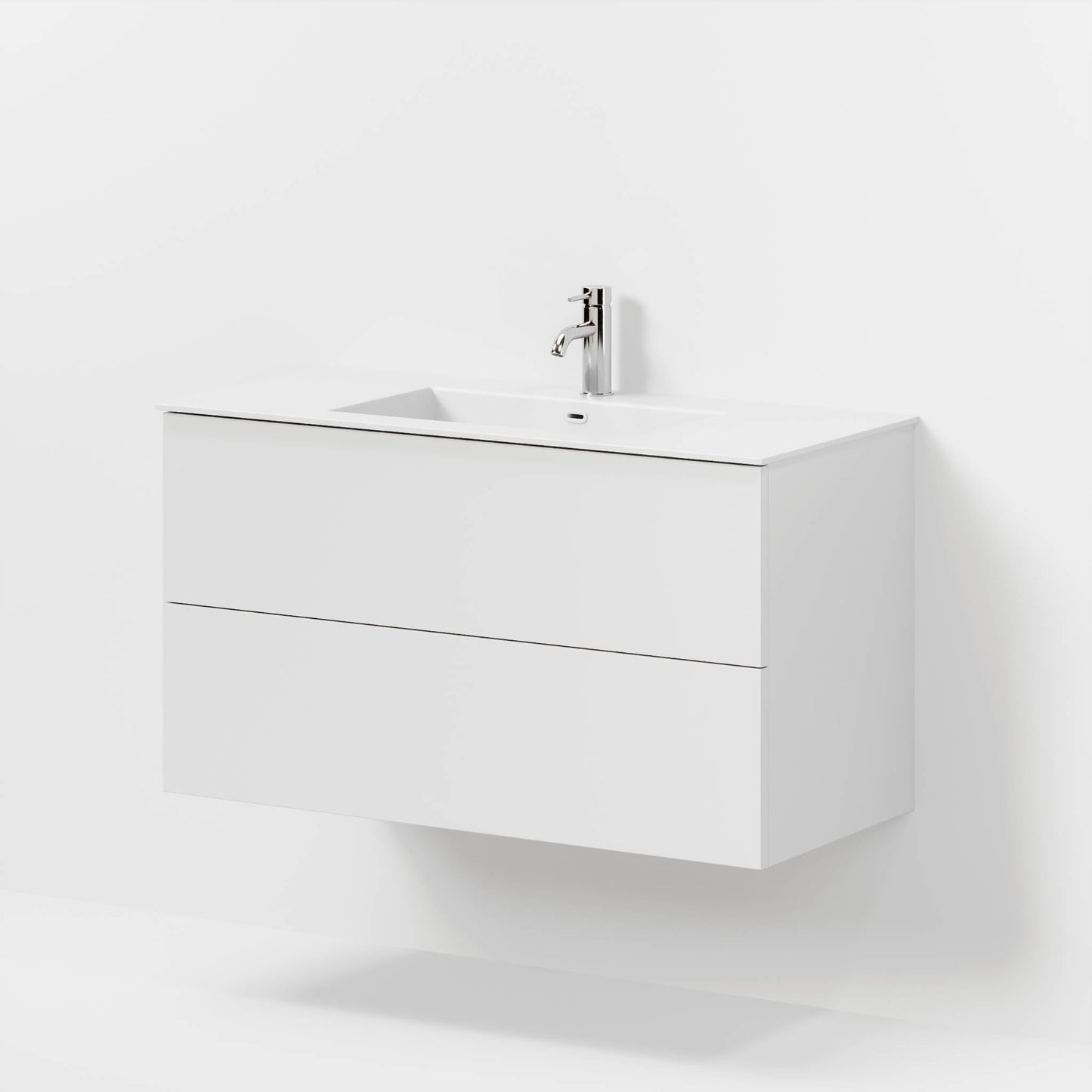 Badrumsmöbel med klassisk Fronter - 100x46x57 cm - matt vit - solid surface tvättställ - Viborg