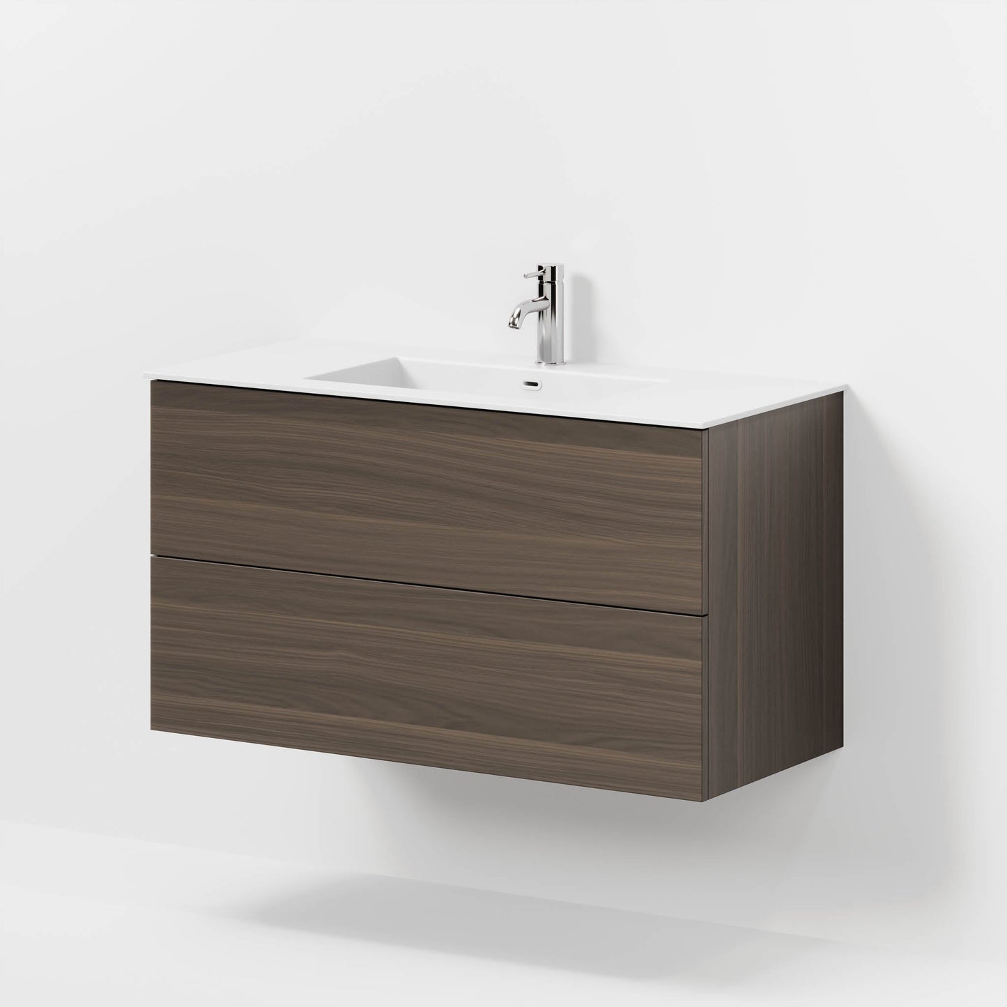 Badrumsmöbel med klassisk Fronter - 100x46x57 cm - valnöt - solid surface tvättställ - Viborg