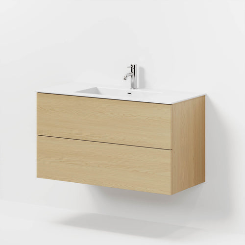 Badrumsmöbel med klassisk Fronter - 100x46x57 cm - ek - solid surface handfat - Viborg