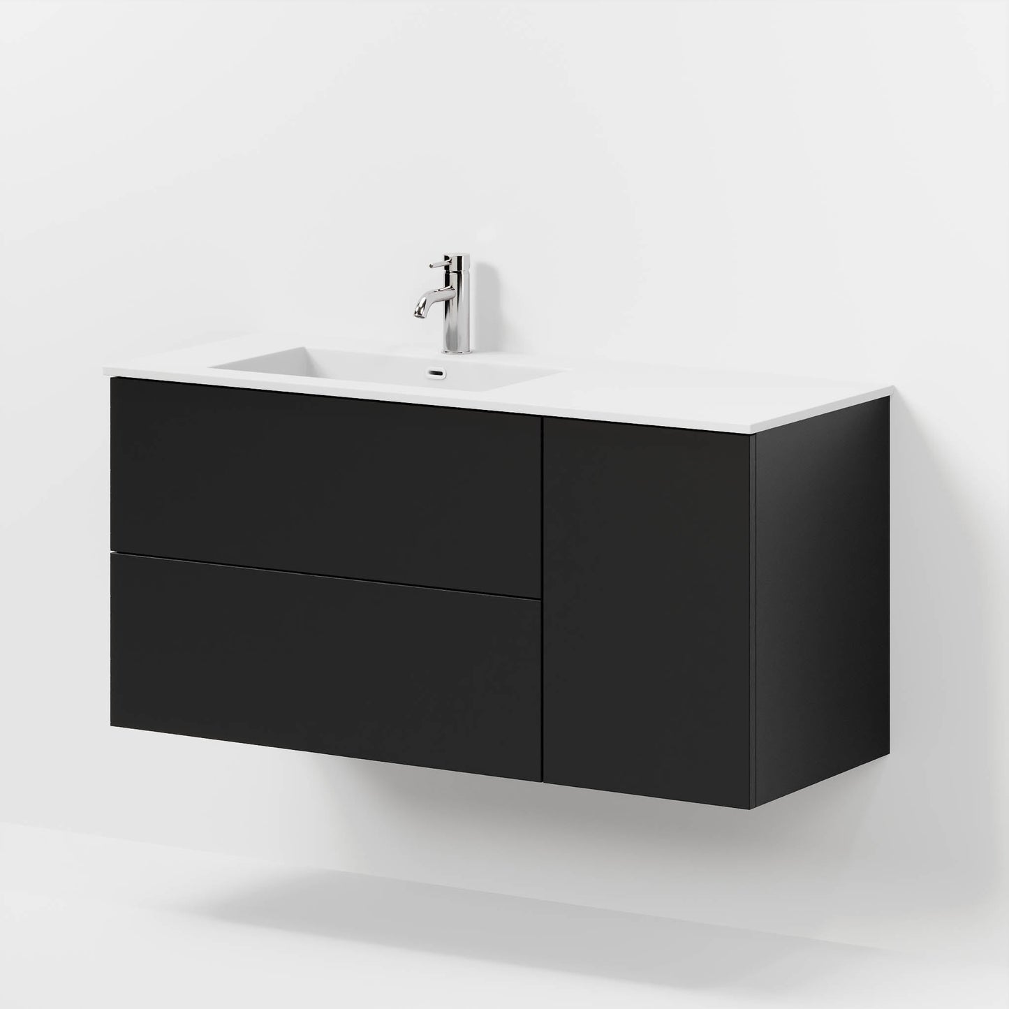 Badrumsmöbel med klassisk Fronter - 115x46x57 cm - matt svart - högerställd solid surface tvättställ - Viborg