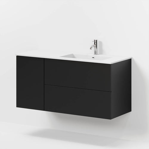 Badrumsmöbel med klassisk Fronter - 115x46x57 cm - matt svart - högerställd solid surface tvättställ - Viborg