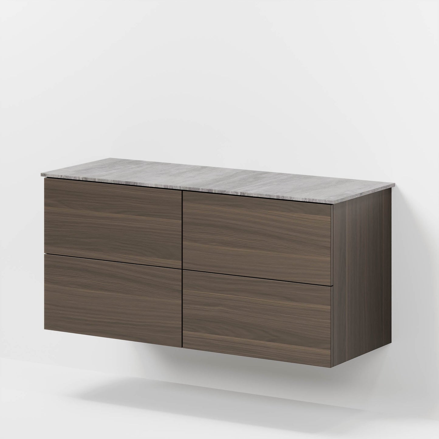 Badrumsmöbel med klassisk Fronter - 120x46x56 cm - valnöt - melaminbänkskiva i betonglook för dubbelt tvättställ - Vinderup