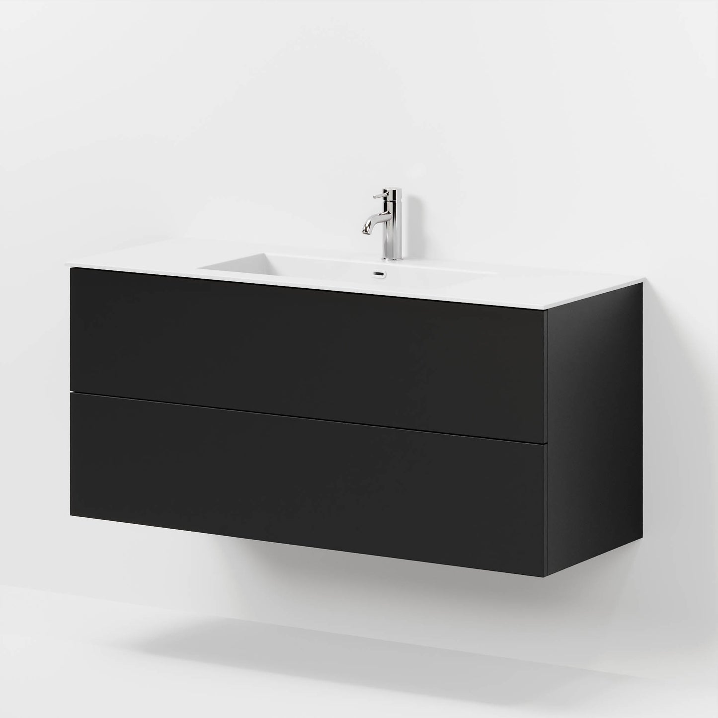 Badrumsmöbel med klassisk Fronter - 120x46x57 cm - mattsvart - solid surface tvättställ - Viborg