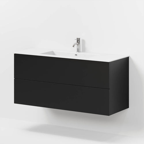 Badrumsmöbel med klassisk Fronter - 120x46x57 cm - mattsvart - solid surface tvättställ - Viborg