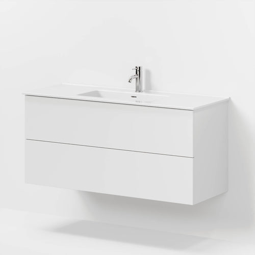 Badrumsmöbel med klassisk Fronter - 120x46x57 cm - matt vit - Porslin tvättställ - Vestbjerg