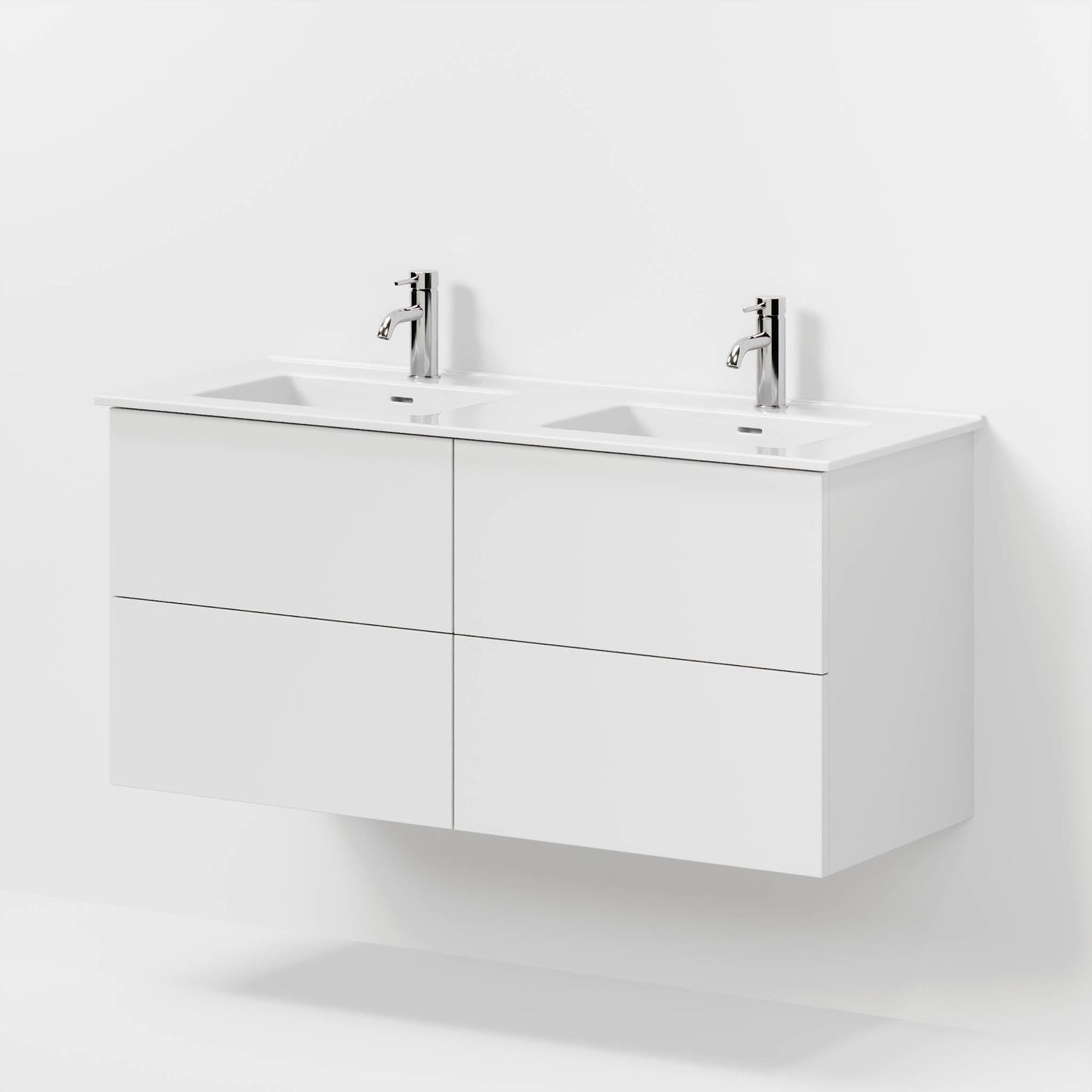 Badrumsmöbel med klassisk Fronter - 120x46x57 cm - Matt vit - Porslin dubbelt tvättställ - Vestbjerg