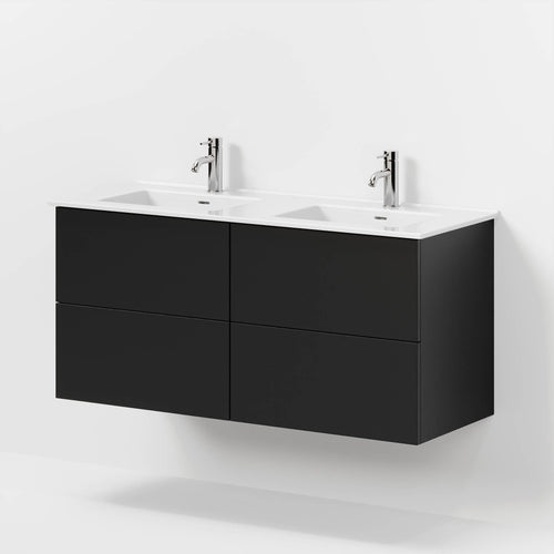 Badrumsmöbel med klassisk Fronter - 120x46x57 cm -Matt svart - Porslin dubbelt tvättställ - Vestbjerg