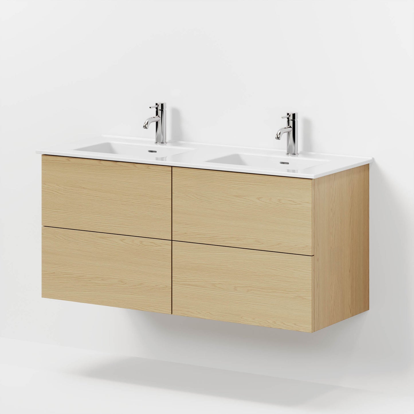 Badrumsmöbel med klassisk Fronter - 120x46x57 cm - ek - Porslin dubbelt tvättställ - Vestbjerg