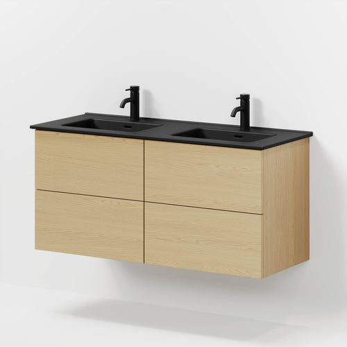 Badrumsmöbel med klassisk Fronter - 120x46x57 cm - ek - Porslin dubbelt handfat - Vadum