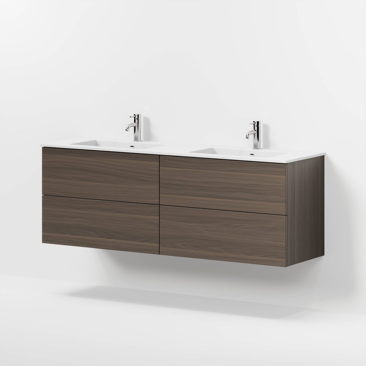 Badrumsmöbel med klassisk Fronter - 160x46x57 cm - valnöt - solid surface dubbeltvättställ - Viborg