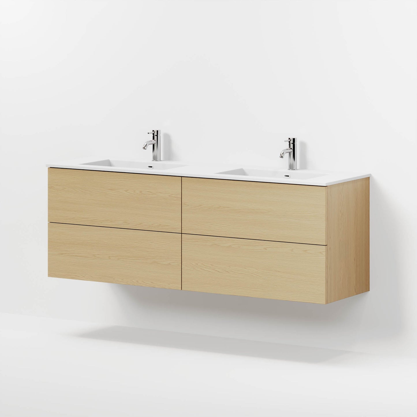 Badrumsmöbel med klassisk Fronter - 160x46x57 cm - ek - solid surface dubbelt handfat - Viborg