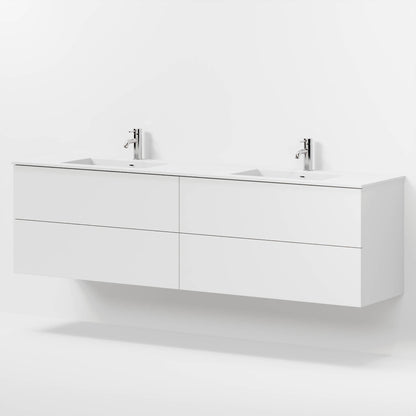 Badrumsmöbel med klassisk Fronter - 200x46x57 cm - Matt vit - solid surface dubbeltvättställ - Viborg